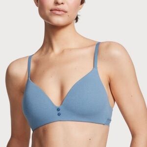 Victoria's Secret Blue Ribbed Lightly Lined Wireless T-Shirt Bra 34D